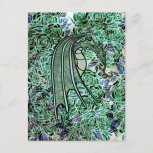 Cartão Postal Rosas Dragão Verde Natureza Dragões Rosa Abstrata