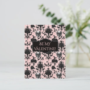Cartão Postal Rosas e Caveiras Góticas Rosa e Preto
