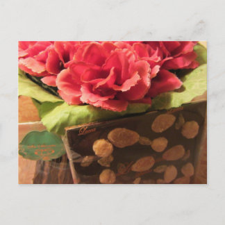 Cartão Postal Rosas e Chocolate