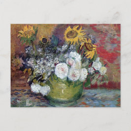 Cartão Postal Rosas e girassóis por Van Gogh