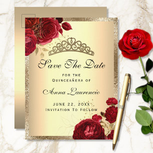 Cartão Postal Rosas Florais Douradas Vermelhas Quinceanera Salve
