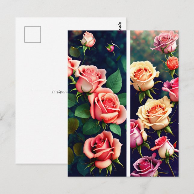 Cartão Postal Rosas, flores, Posto (Frente/Verso)