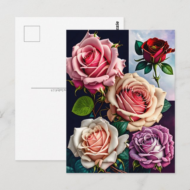 Cartão Postal Rosas, flores, Posto (Frente/Verso)