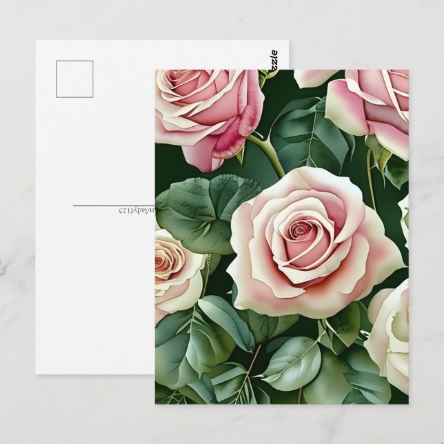 Cartão Postal Rosas, flores, Posto (Frente/Verso)