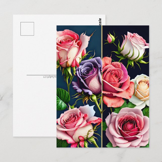 Cartão Postal Rosas, flores, Posto (Frente/Verso)