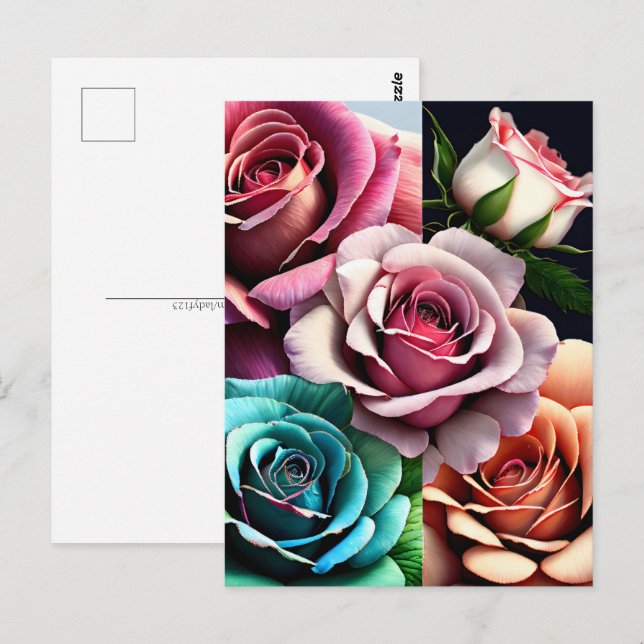 Cartão Postal Rosas, flores, Posto (Frente/Verso)