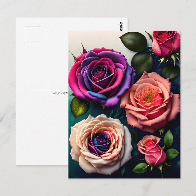 Cartão Postal Rosas, flores, Posto (Frente/Verso)