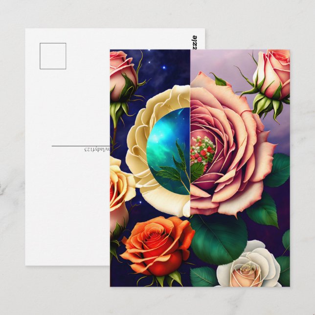 Cartão Postal Rosas, flores, Posto (Frente/Verso)