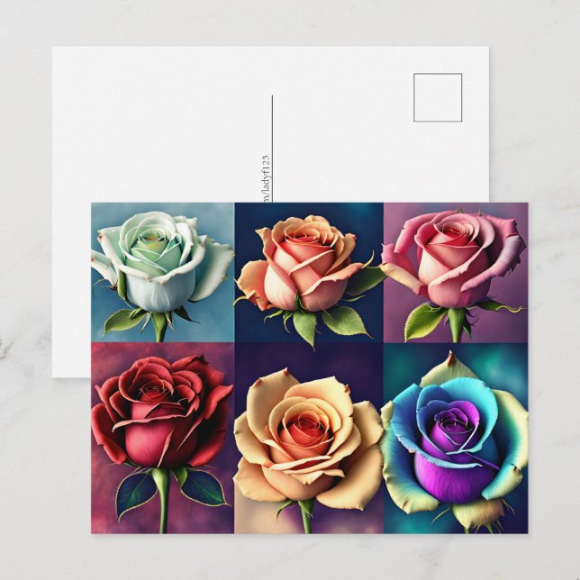 Cartão Postal Rosas, flores, Posto (Frente/Verso)