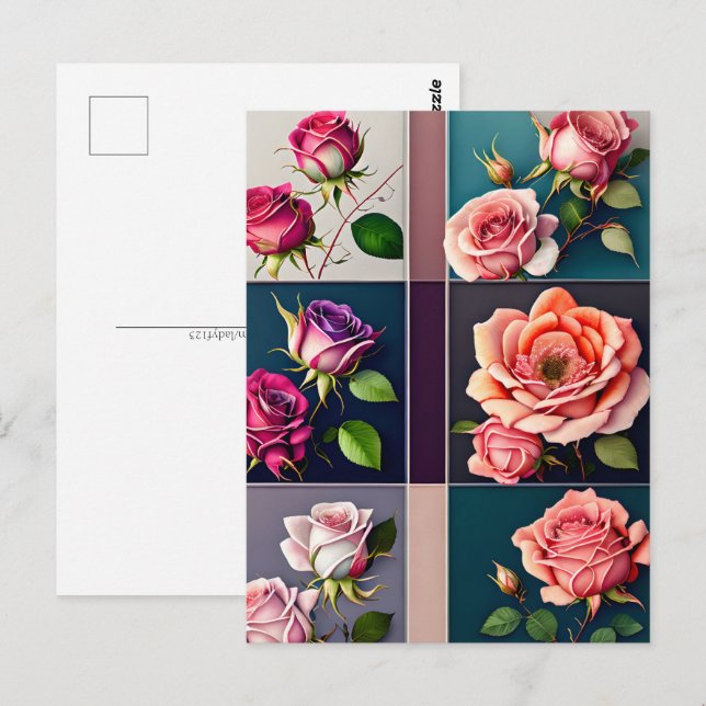 Cartão Postal Rosas, flores, Posto (Frente/Verso)