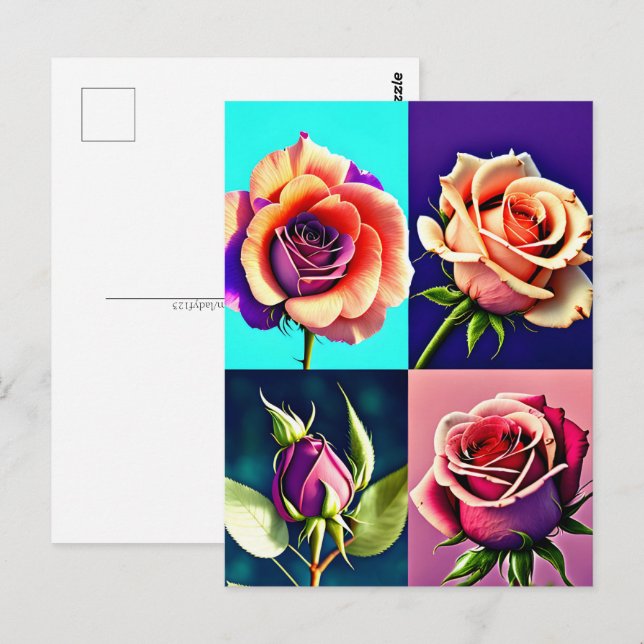 Cartão Postal Rosas, flores, Posto (Frente/Verso)