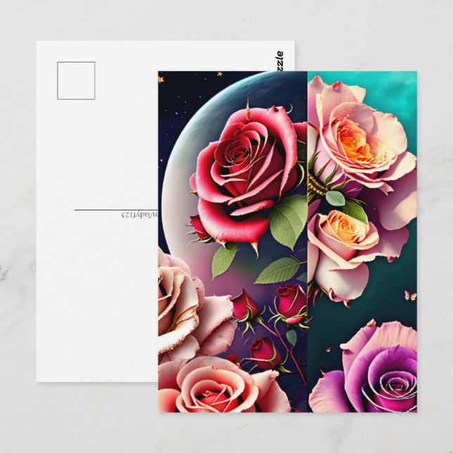 Cartão Postal Rosas, flores, Posto (Frente/Verso)