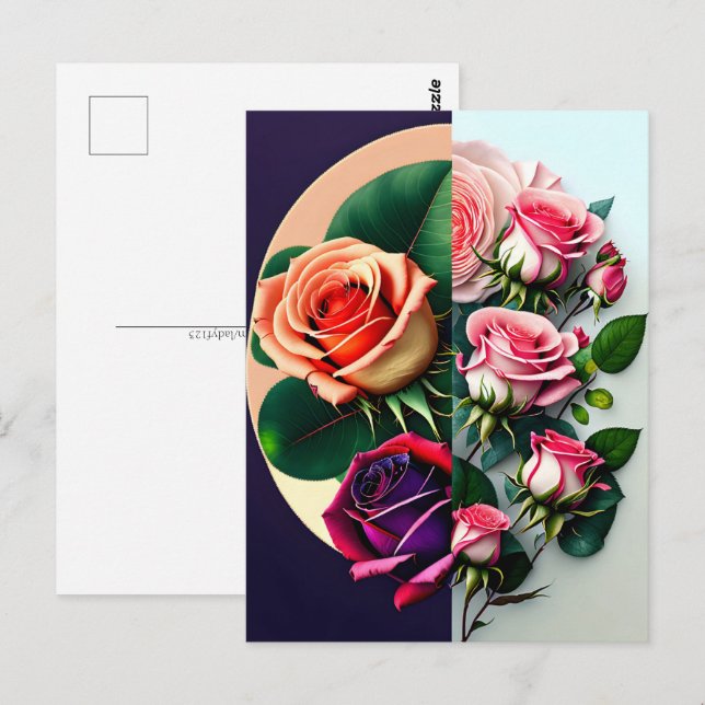 Cartão Postal Rosas, flores, Posto (Frente/Verso)