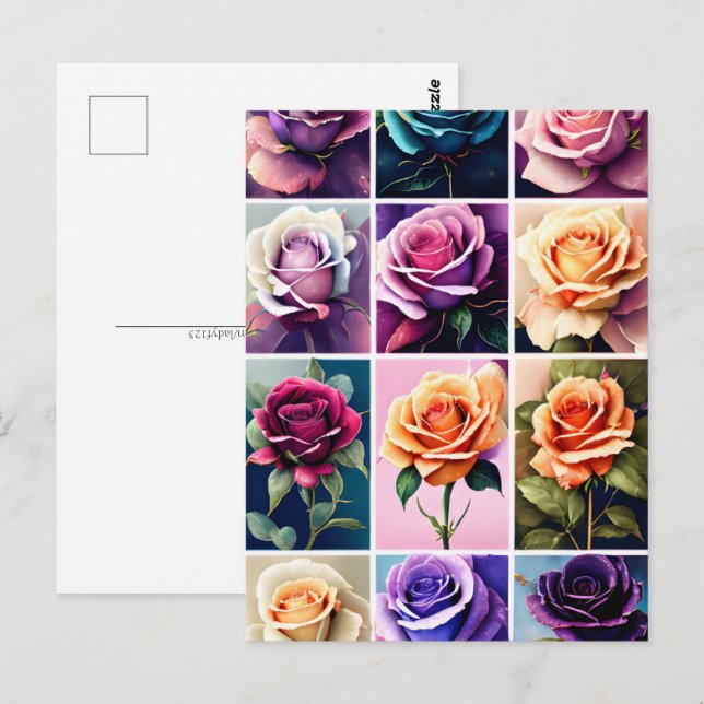 Cartão Postal Rosas, flores, Posto (Frente/Verso)