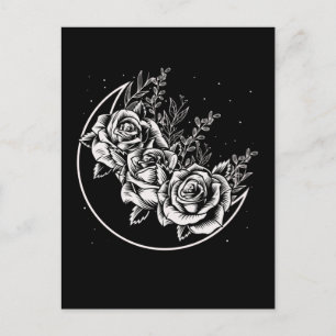 Cartão Postal Rosas Goth Lua Gótico Wicca Flores Crescente