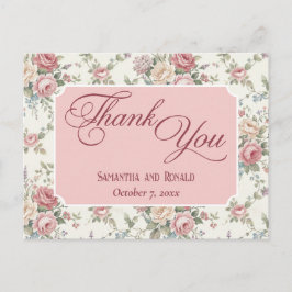 Cartão Postal Rosas Pastel Elegantes Agradecimento de Casamento 