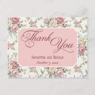 Cartão Postal Rosas Pastel Elegantes Agradecimento de Casamento