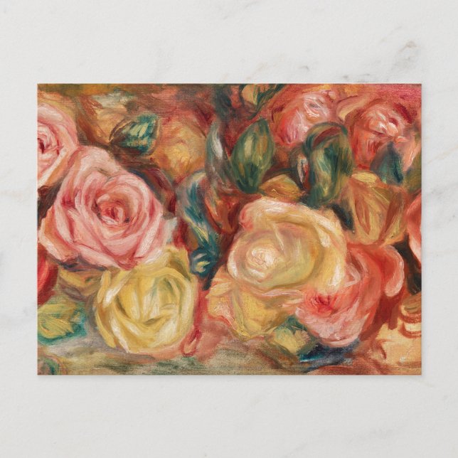 Cartão Postal Rosas por pintura impressionista do Renoir (Frente)