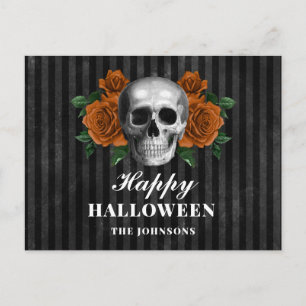 Cartão Postal Rosas Pretas Góticas & Caveira Feliz Halloween