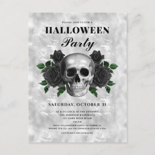 Cartão Postal Rosas Pretas Góticas e Halloween Party da Caveira