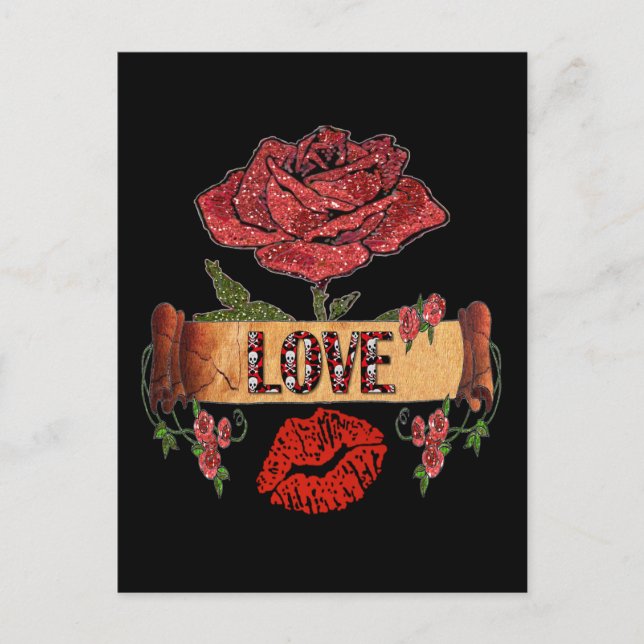 Cartão Postal Rosas Rockabilly RAB, Amor & Batom (Frente)