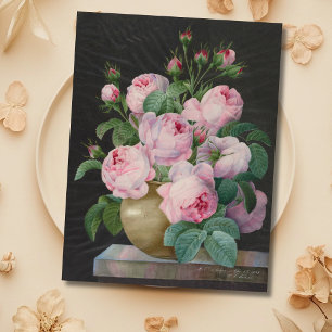 Cartão Postal Rosas rosa em um vaso - Pierre Joseph Redouté