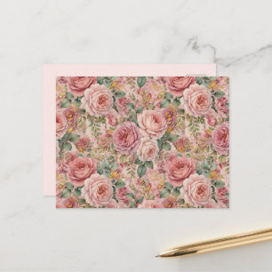 Cartão Postal Rosas Rosa Empoeirada Encantadora Artística Verde