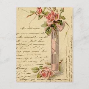 Cartão Postal Rosas Rosa Francesas Vintage