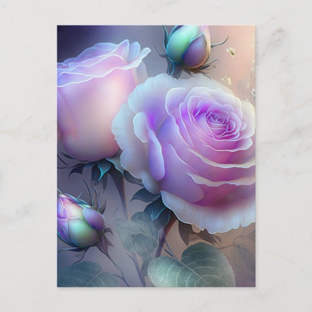 Cartão Postal Rosas Rosa Iridescentes Fechadas (Frente)