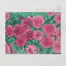 Cartão Postal Rosas Rosa, Jardim Rosa, Pastas de Tinta de Esboço