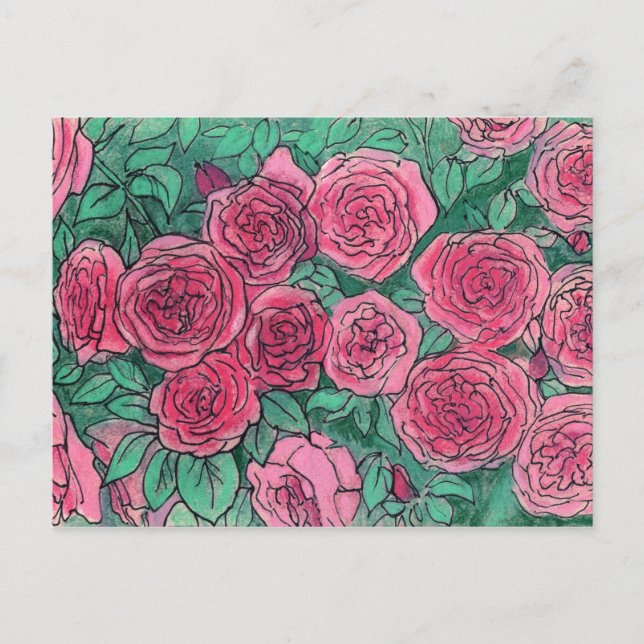 Cartão Postal Rosas Rosa, Jardim Rosa, Pastas de Tinta de Esboço (Frente)
