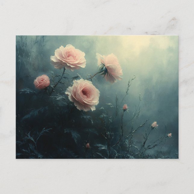 Cartão Postal Rosas Rosa na Moody Mist (Frente)