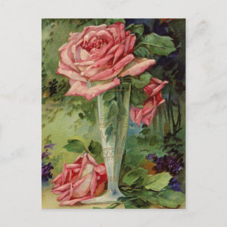 Cartão Postal Rosas Rosa Vintage