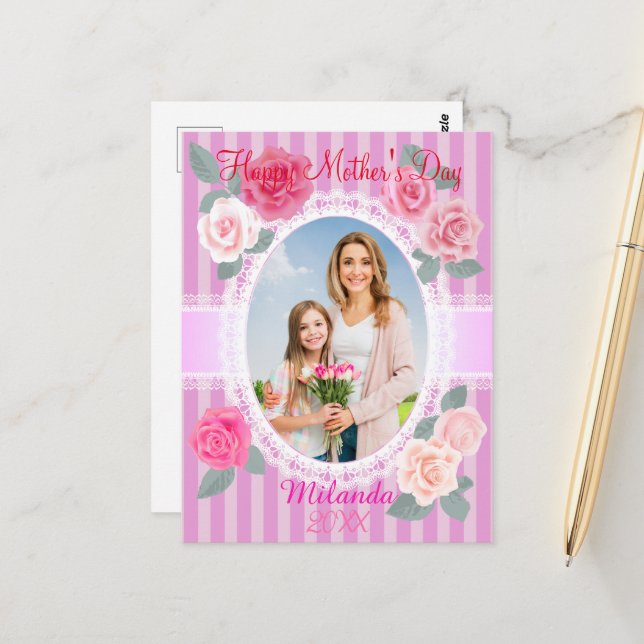Cartão Postal Rosas Rosas Feliz Dia das Mães (Frente/Verso In Situ)