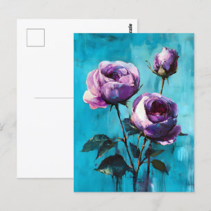 Cartão Postal Rosas roxas a preto no azul