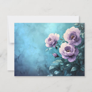 Cartão Postal Rosas Roxas em Azul Turquesa