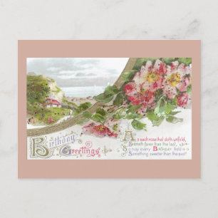 Cartão Postal Rosas selvagens e Vignette Vintage Aniversário