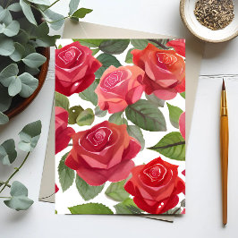 Cartão Postal Rosas Vermelhas | Aquarela de Rosa Floral Elegante