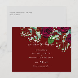Cartão Postal ROSAS VERMELHAS de Borgonha Gypsophila WEDDING