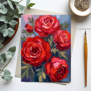 Cartão Postal Rosas Vermelhas   Pintura em Aquarela Floral