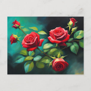 Cartão Postal Rosas Vermelhas Vibrantes