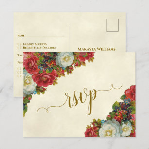 Cartão Postal Rosas Vitorianas Casamento Elegante de Outono RSVP