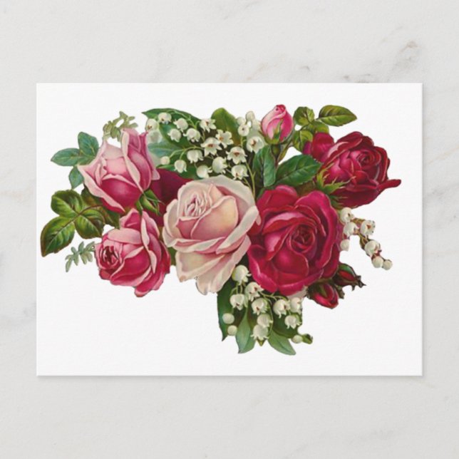 Cartão Postal Rosas vitorianas clássicas Lily do Vale Romance (Frente)