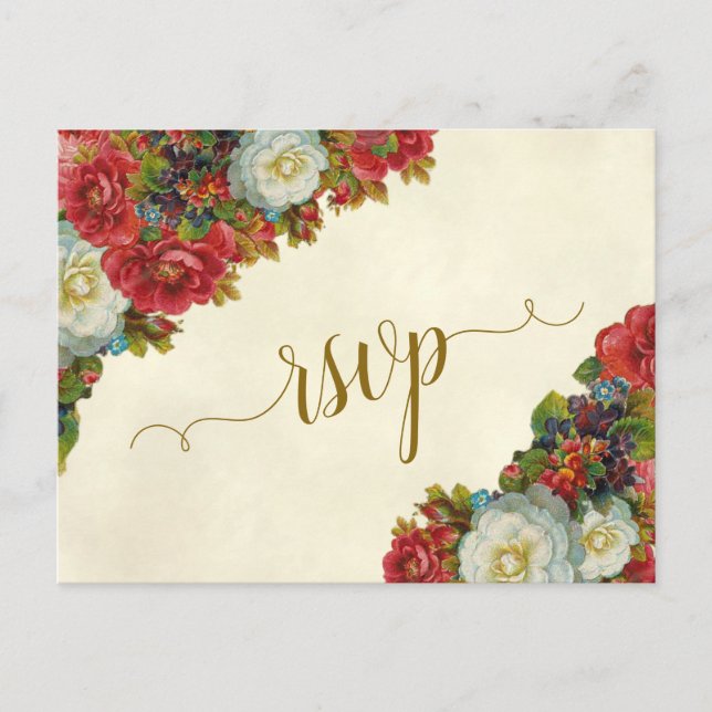 Cartão Postal Rosas Vitorianos - RSVP de Casamento de Outono Ele (Frente)