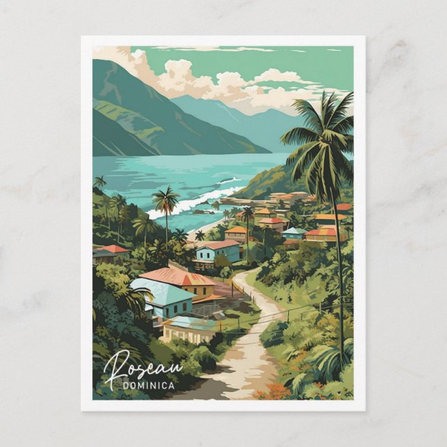Cartão Postal Roseau Dominica Art - Viagem (Frente)