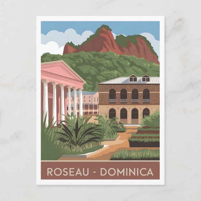 Cartão Postal Roseau Dominica Vintage (Frente)