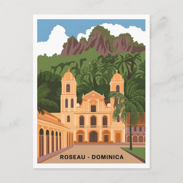 Cartão Postal Roseau Dominica Vintage (Frente)