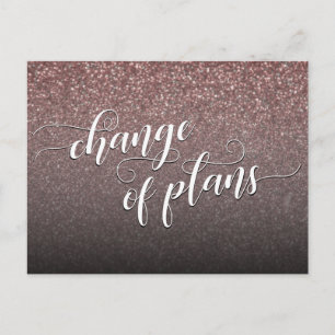Cartão Postal Rosegold Glitter Mudança de Planos Adiada Casament