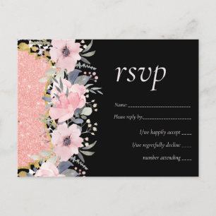 Cartão Postal Rosegold WEDDING Glitter Floral Rosa Girly