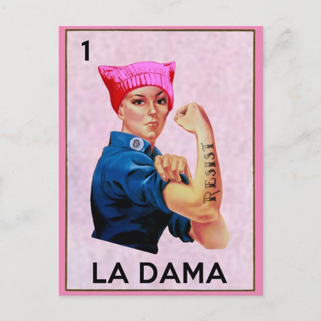 Cartão Postal Rosie the Riveter Resiste La Dama Loteria (Frente)
